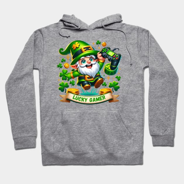 Lucky Gamer Gnome - St. Patrick's Day Hoodie by Luvleigh